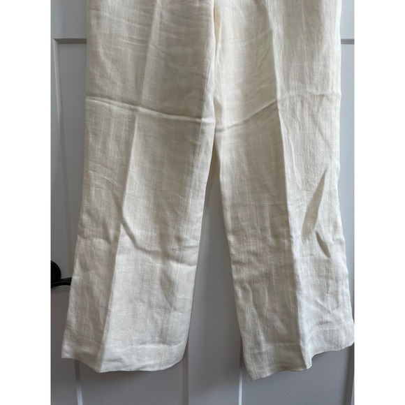 Lauren Ralph Lauren Cream Linen Herringbone Wide Leg Trousers Pants Ivory Sz 12 - Picture 3 of 8